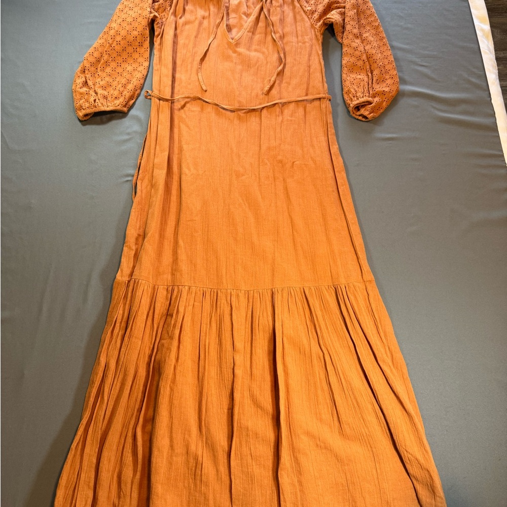Billabong Burnt Orange Maxi Dress with Eyelet Sleeves Festival Small